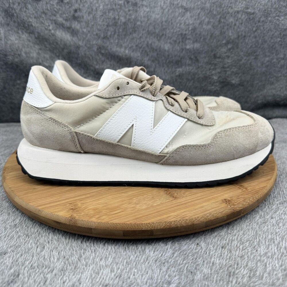 New Balance Beige and White Retro Runner Sneakers
